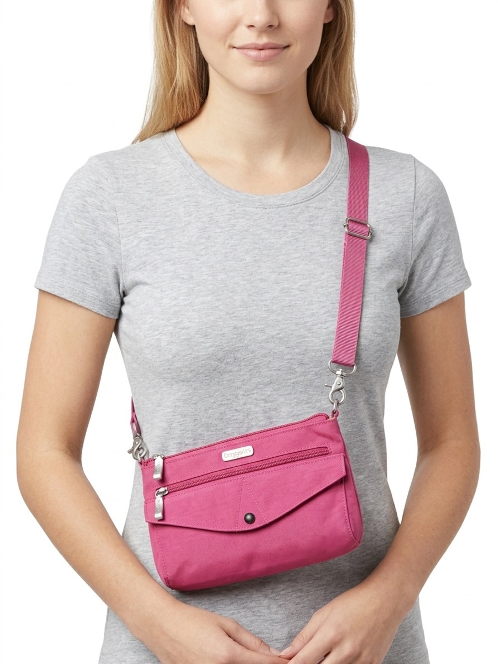 Baggallini Pink Nylon Convertible Crossbody Bag Clutch - Multi-Pocket Storage